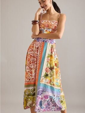 Bohemian Mixed-Print Midi Dress in Multi